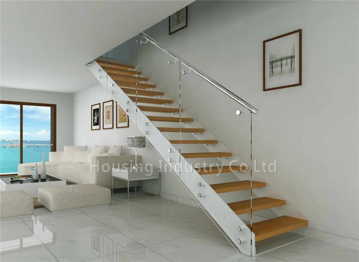 Straight Stairs With S S Standoff Glass Handrail Wood